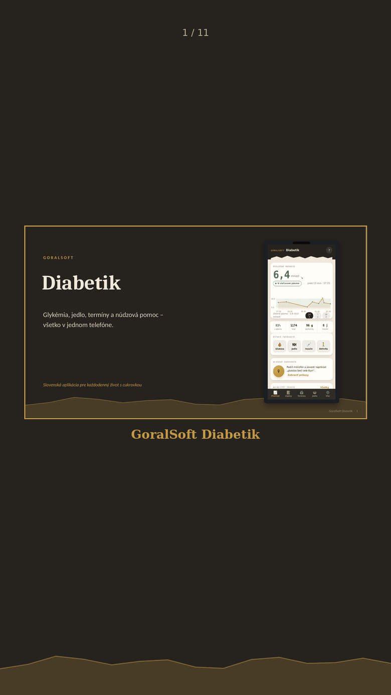 Diabetik — hlavná obrazovka s posledným meraním, grafom a rýchlym zadávaním