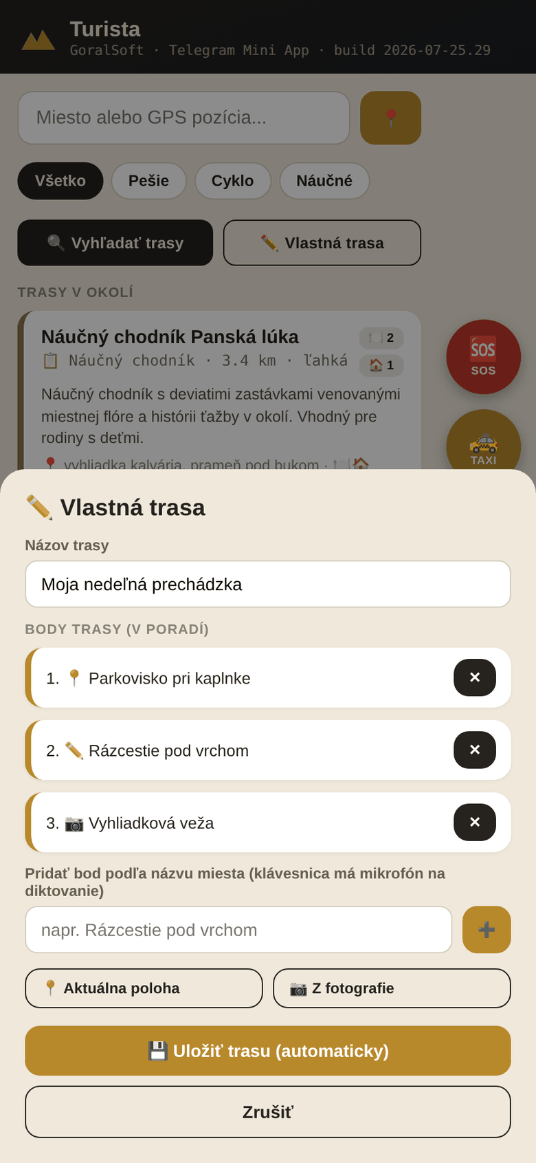 Turista — zostavenie vlastnej trasy